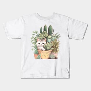 Cat and Plants Kids T-Shirt